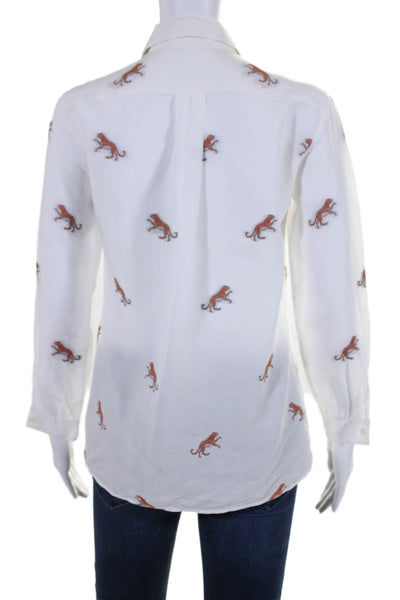 Etro Womens Tiger Print Long Sleeves Button Down Shirt White Brown Size EUR 40