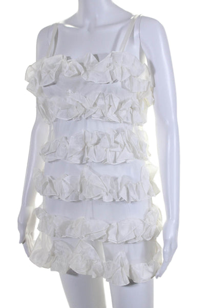 Flora Nikrooz Womens square Neck Tiered Ruffled Dress White Size Large