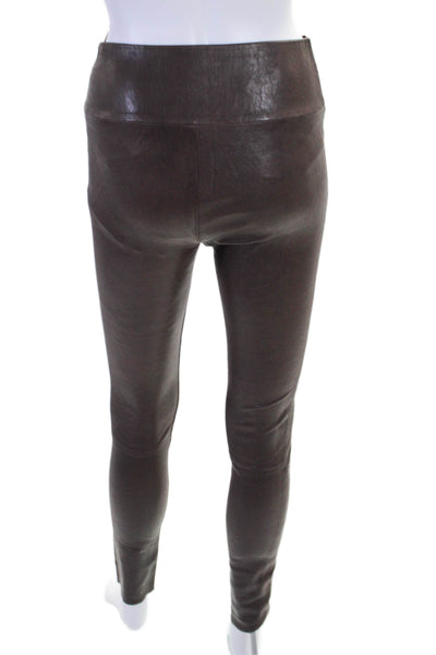 SPRWMN Womens Leather Pull On Skinny Leg Pants Dark Saddle Brown Size Extra Smal