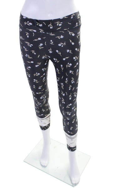 The Upside Womens Floral Print Drawstring Pull On Cropped Leggings Black Size 4