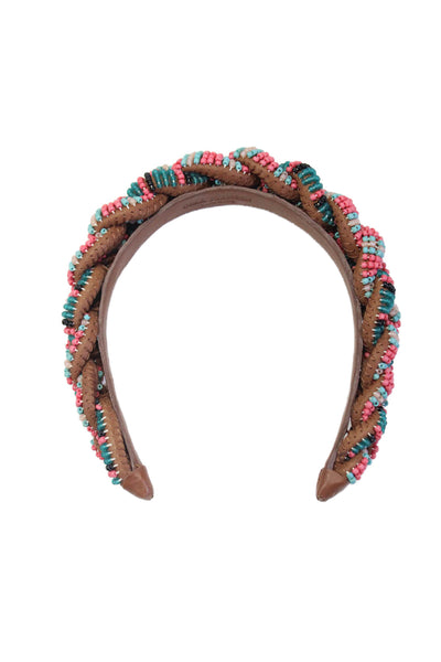 Ulla Johnson Womens Leather Braided Beaded Headband Multicolor OS