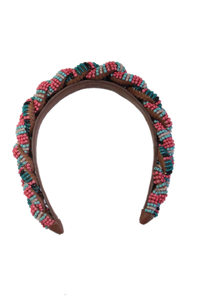 Ulla Johnson Womens Leather Braided Beaded Headband Multicolor OS