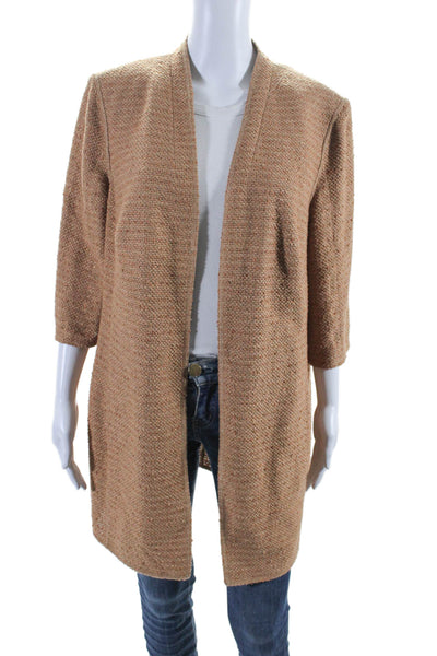 Akris Womens Woven Long Sleeves Open Front Coat Brown Cotton Blend Size 14