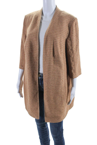 Akris Womens Woven Long Sleeves Open Front Coat Brown Cotton Blend Size 14