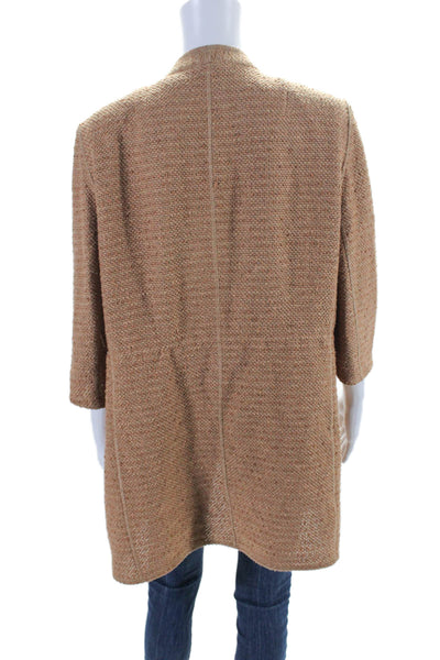 Akris Womens Woven Long Sleeves Open Front Coat Brown Cotton Blend Size 14