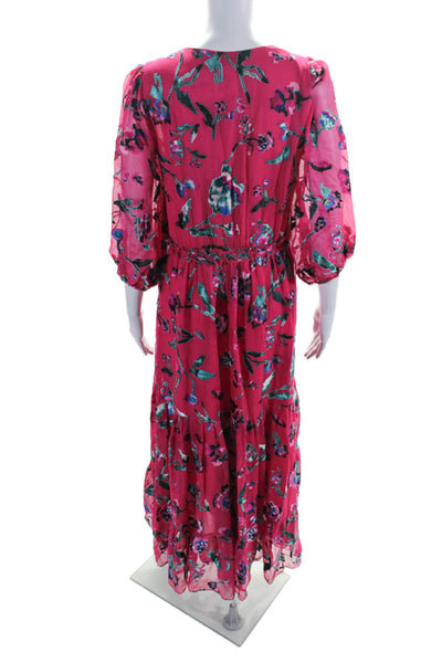 Tanya Taylor Floral Half Sleeve V-Neck Textured Layered Maxi Dress Pink Size 6