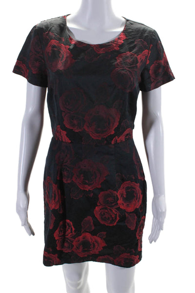 Amanda Uprichard Womens Scoop Neck Back Zip Floral Print Dress Red Small