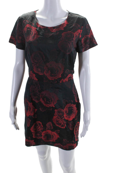 Amanda Uprichard Womens Scoop Neck Back Zip Floral Print Dress Red Small