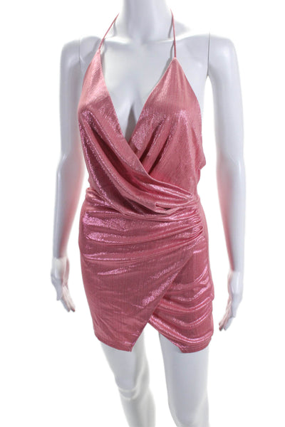 Superdown Women's Halter Neck Wrap Rouge Lined Mini Dress Pink Size XS