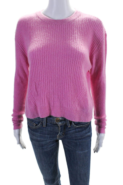 27 Miles Women's Round Neck Long Sleeves Pullover Sweater Pink Size XS