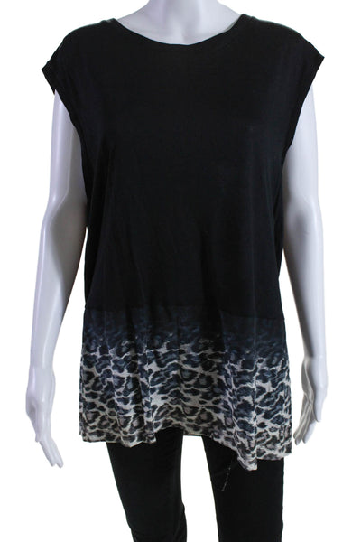 Allsaints Womens Animal Ombre Print Hem Sleeveless Blouse Top Black Size L