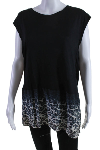 Allsaints Womens Animal Ombre Print Hem Sleeveless Blouse Top Black Size L