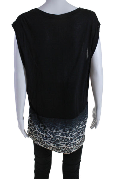 Allsaints Womens Animal Ombre Print Hem Sleeveless Blouse Top Black Size L