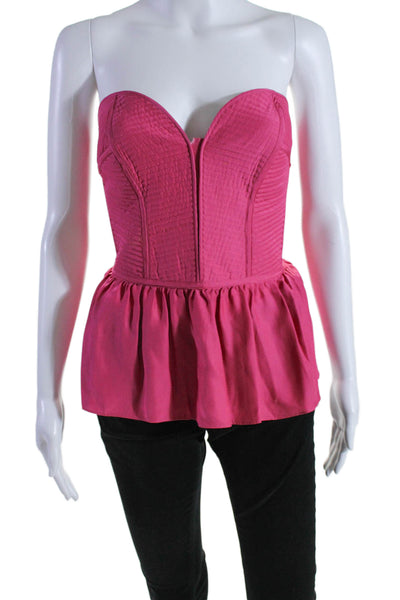 Parker Womens Silk Sweetheart Neck Sleeveless Peplum Blouse Pink Size Small