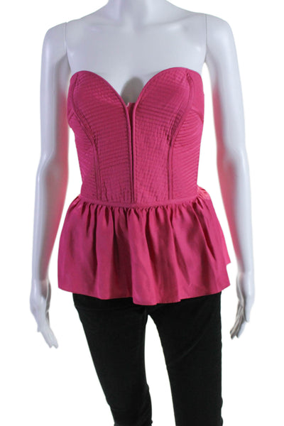 Parker Womens Silk Sweetheart Neck Sleeveless Peplum Blouse Pink Size Small