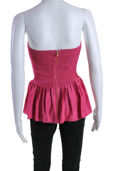 Parker Womens Silk Sweetheart Neck Sleeveless Peplum Blouse Pink Size Small