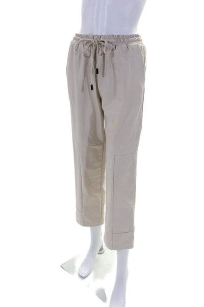 LNA Womens Beige Vegan Leather Drawstring High Waist Straight Leg Pants Size XS