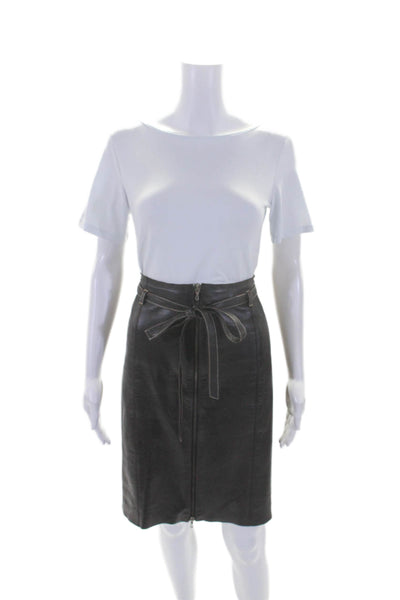 Di Vita Womens Dark Brown Leather Zip Front Belt Lined Pencil Skirt Size 8