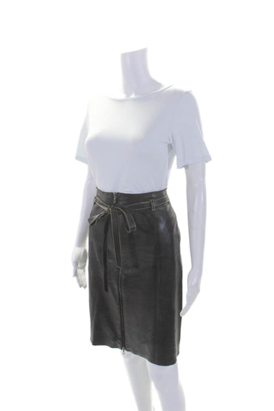 Di Vita Womens Dark Brown Leather Zip Front Belt Lined Pencil Skirt Size 8