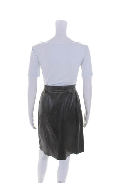 Di Vita Womens Dark Brown Leather Zip Front Belt Lined Pencil Skirt Size 8