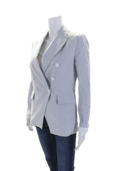 Carolina Belle Womens Blue Striped Double Breasted Long Sleeve Blazer Size S