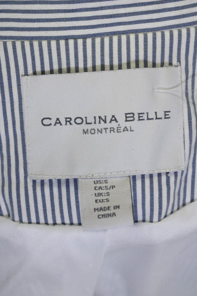 Carolina Belle Womens Blue Striped Double Breasted Long Sleeve Blazer Size S