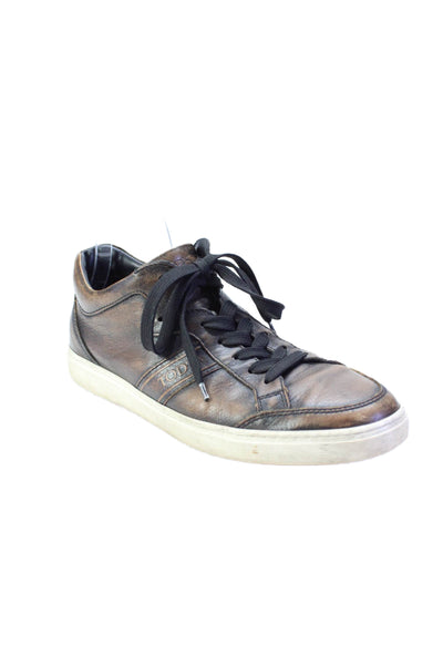 Tods Mens Leather Laced Up Textured Casual Wear Sneaker Brown Size 7.5