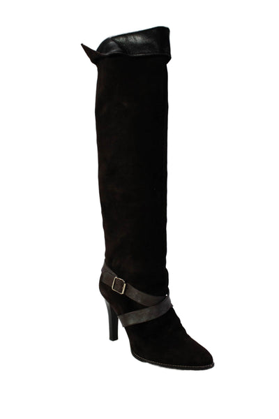 Alexandra Neel Women's Pull-On Suede Cone Heels Knee High Boots Brown Size 38