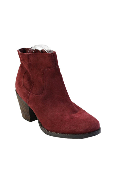 Seychelles Women's Round Toe Block Heels Suede Ankle Boots Burgundy Size 8