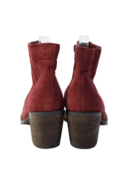 Seychelles Women's Round Toe Block Heels Suede Ankle Boots Burgundy Size 8