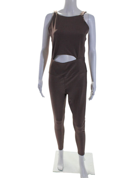 Year Of Ours Womens High Neck Cutout One Piece Athletic Jumpsuit Brown Size L