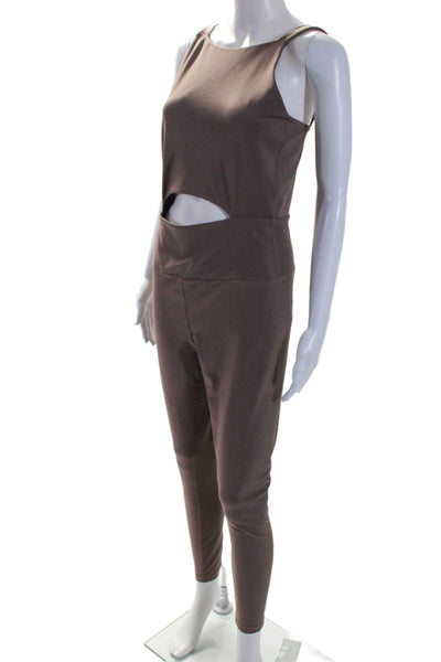 Year Of Ours Womens High Neck Cutout One Piece Athletic Jumpsuit Brown Size L