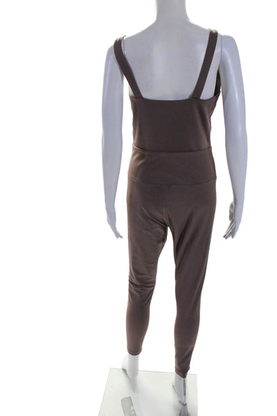 Year Of Ours Womens High Neck Cutout One Piece Athletic Jumpsuit Brown Size L