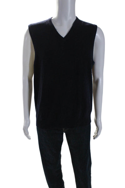 Bloomingdales The Mens Store Mens Cashmere V-Neck Sweater Vest Navy Blue Size L