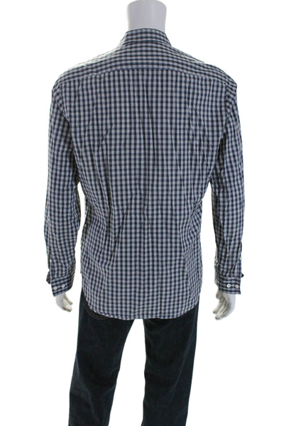 Theory Mens Cotton Check Print Long Sleeve Button Down Shirt Gray Black Size L