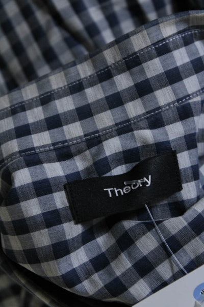 Theory Mens Cotton Check Print Long Sleeve Button Down Shirt Gray Black Size L