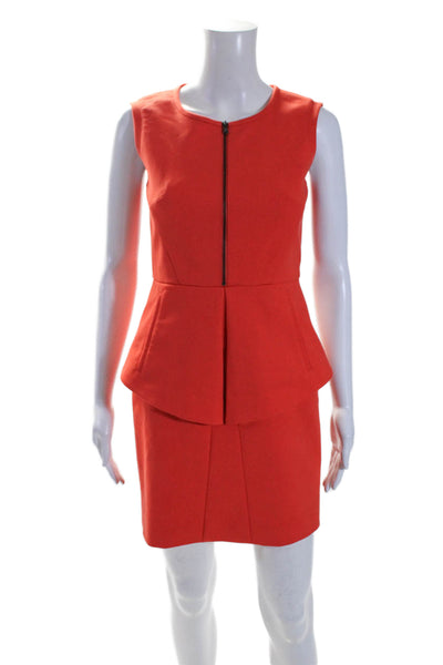 Tibi Womens Sleeveless Knee Length Peplum Dress Red Cotton Blend Size 0