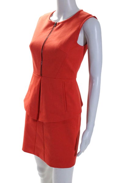 Tibi Womens Sleeveless Knee Length Peplum Dress Red Cotton Blend Size 0