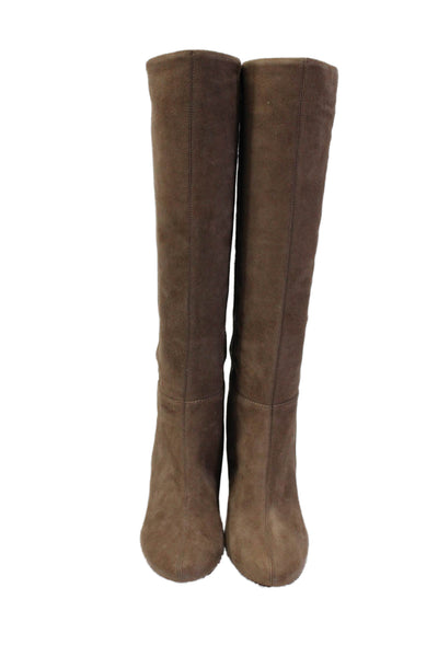 Rosegold Womens Suede Snakeskin Print Knee High Boots Brown Ivory Size 36 6