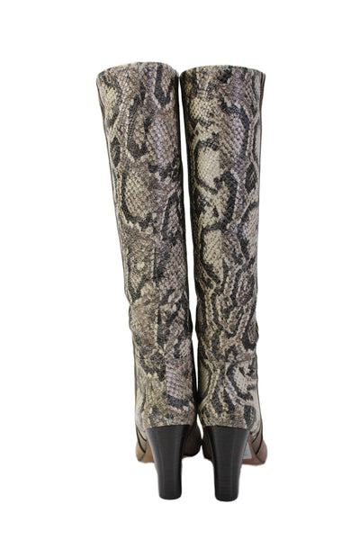 Rosegold Womens Suede Snakeskin Print Knee High Boots Brown Ivory Size 36 6