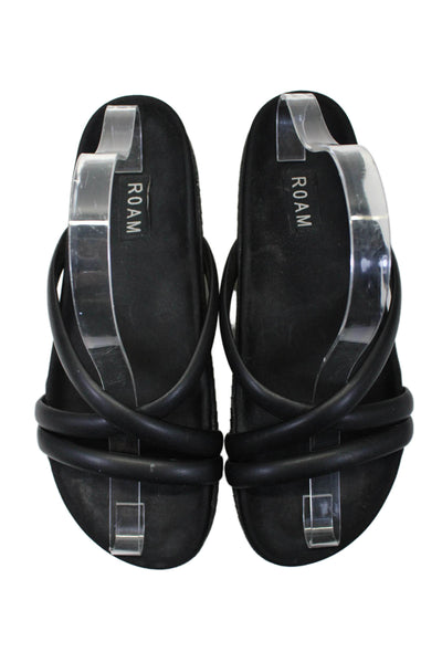 Roam Womens Slip On Cross Strap Open Toe Flip Flops Leather Black Size 7 US