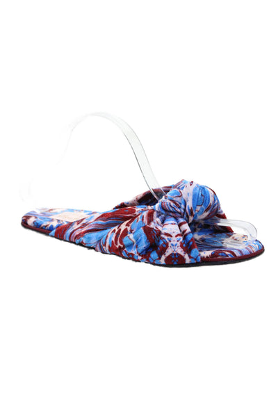 Olivia Morris Womens Front Bow Single Strap Abstract Print Slides Multicolor 8.5