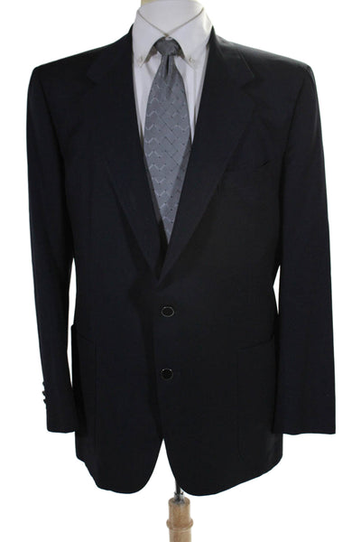 Faconnable Mens Wool Notched Lapel Long Sleeve Two Button Blazer Black Size 56