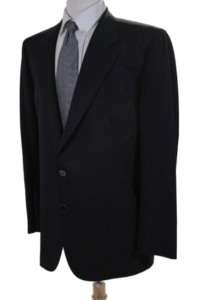 Faconnable Mens Wool Notched Lapel Long Sleeve Two Button Blazer Black Size 56