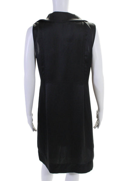 Elie Tahari Womens Sleeveless Zip V Neck Ruffle Trim Sheath Dress Black Size M