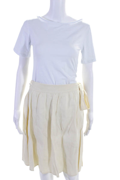 Theory Womens Linen A Line Knee Length Wrap Skirt Beige Size 4