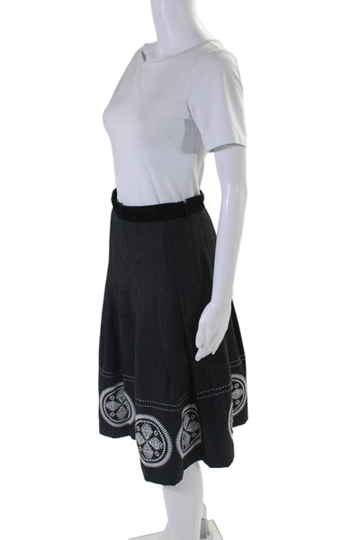 Tory Burch Womens Embroidered Trim Pleated A Line Skirt Black Wool Size 0