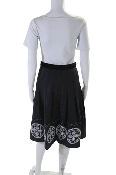 Tory Burch Womens Embroidered Trim Pleated A Line Skirt Black Wool Size 0