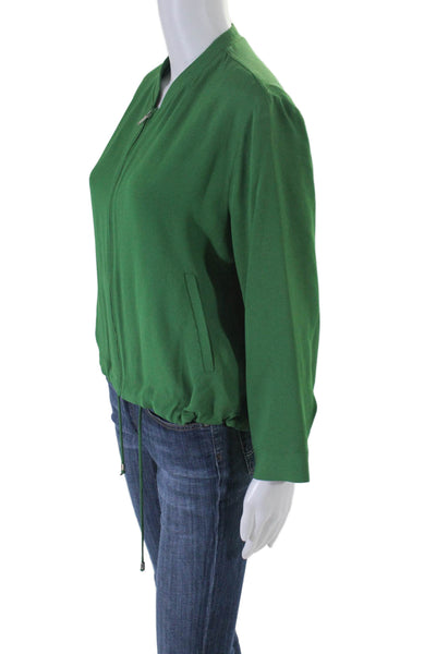 Massimo Dutti Womens Round Neck Ruched Long Sleeve Zipped Jacket Green Size M