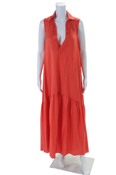 Alysi Womens Silk Collared Tiered Sleeveless A-Line Maxi Dress Orange Size 8